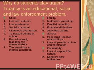 Why do students play truant?Truancy is an educational, social and law enforcemen
