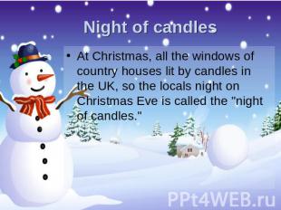 Night of candles At Christmas, all the windows of country houses lit by candles