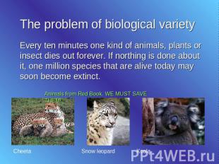 The problem of biological variety Every ten minutes one kind of animals, plants