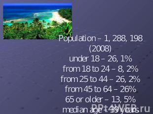 Population – 1, 288, 198 (2008)under 18 – 26, 1%from 18 to 24 – 8, 2%from 25 to