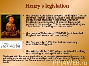 Henry's legislation the several Acts which severed the English Church from the R