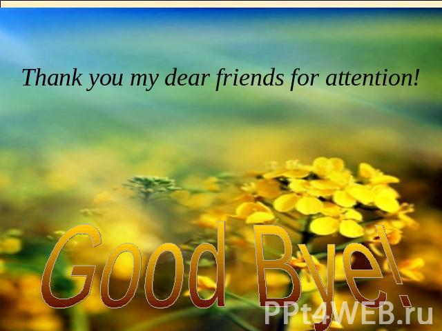 Thank you my dear friends for attention! Good Bye!
