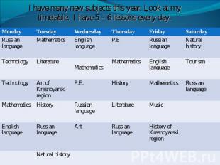 I have many new subjects this year. Look at my timetable. I have 5 – 6 lessons e