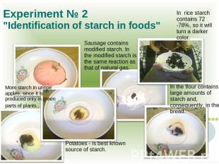 Experiment № 2 "Identification of starch in foods" More starch in unripe apples,