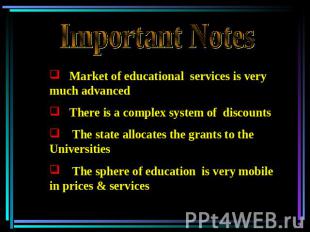 Important Notes Market of educational services is very much advanced There is a