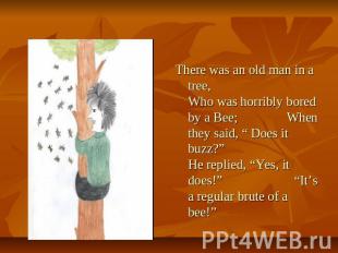 There was an old man in a tree, Who was horribly bored by a Bee; When they said,