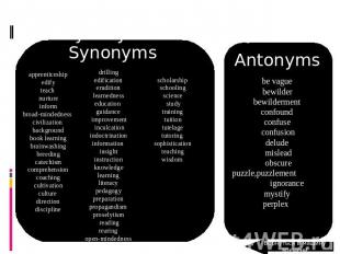Enlightenment: Synonyms and Antonyms Synonyms illumineapprenticeshipedifyteach n