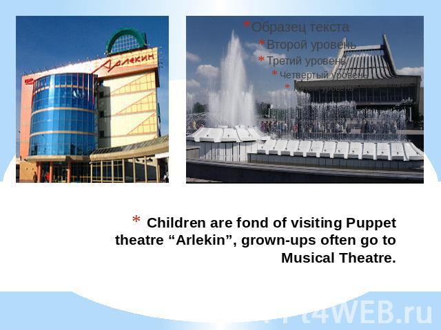 Children are fond of visiting Puppet theatre “Arlekin”, grown-ups often go to Musical Theatre.
