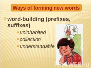 Ways of forming new words word-building (prefixes, suffixes)uninhabitedcollectio