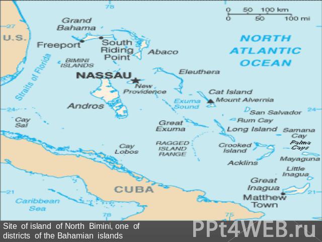Site of island of North Bimini, one of districts of the Bahamian islands