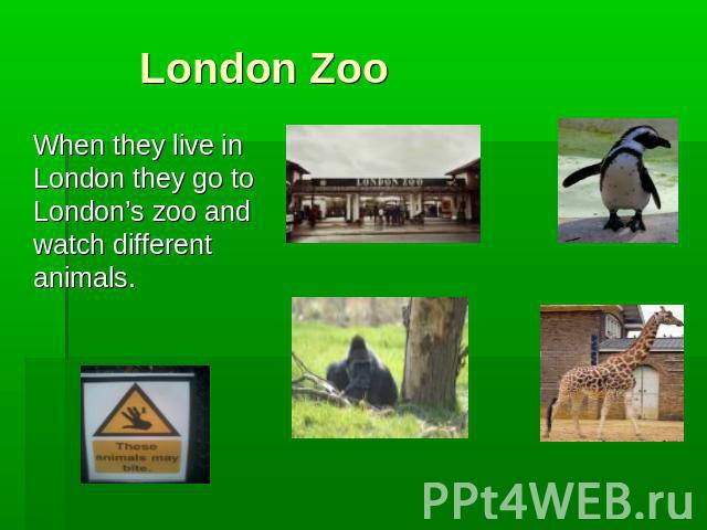 When they live in London they go to London’s zoo and watch different animals.When they live in London they go to London’s zoo and watch different animals.