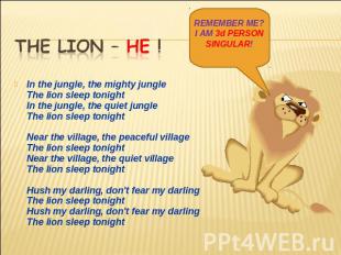 The lion – HE ! In the jungle, the mighty jungleThe lion sleep tonightIn the jun