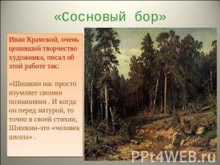 «Сосновый бор» Иван Крамской, очень ценивший творчество художника, писал об этой