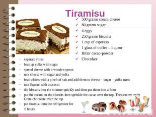 500 grams cream cheese80 grams sugar4 eggs250 grams biscuits1 cup of espresso 1