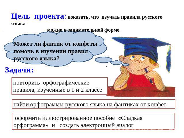 Цель проекта: показать, что изучать правила русского языка можно в занимательной форме. Может ли фантик от конфеты помочь в изучении правил русского языка?