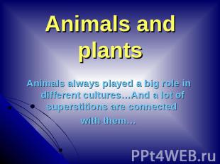 Animals and plants Animals always played a big role in different cultures…And a