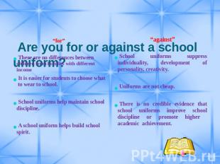 Are you for or against a school uniform? “for” There are no differences between