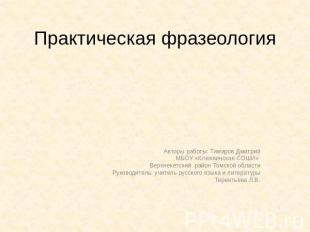 Практическая фразеология Авторы работы: Тимиров ДмитрийМБОУ «Клюквинская СОШИ» В