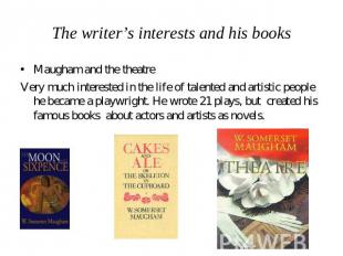 The writer’s interests and his books Maugham and the theatreVery much interested