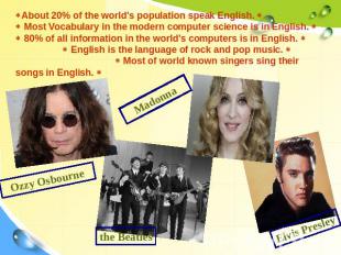 About 20% of the world's population speak English. Most Vocabulary in the modern