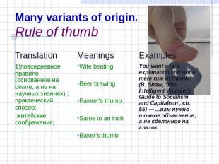 Many variants of origin.Rule of thumb