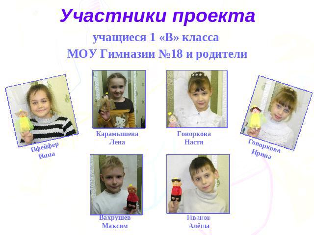 Участники проекта учащиеся 1 «В» класса МОУ Гимназии №18 и родители