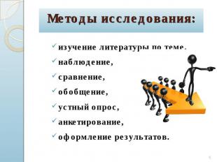 Методы исследования: изучение литературы по теме, наблюдение, сравнение, обобщен