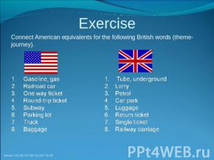 Exercise Connect American equivalents for the following British words (theme-jou