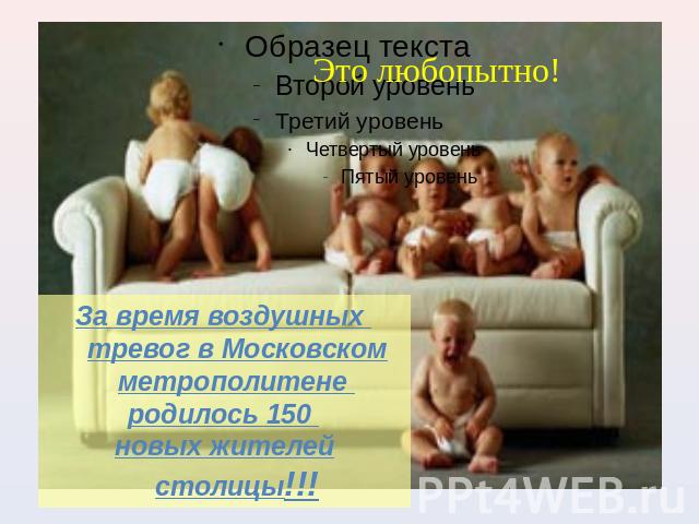Это любопытно! За время воздушных тревог в Московском метрополитене родилось 150 новых жителей столицы!!!