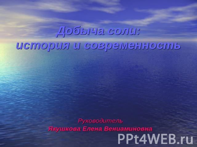 Добыча соли: история и современность РуководительЯкушкова Елена Вениаминовна