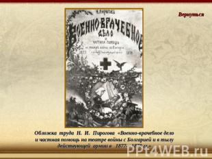 Обложка труда Н. И. Пирогова «Военно-врачебное делои частная помощь на театре во