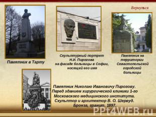 Памятник в Тарту Скульптурный портрет Н.И. Пирогова на фасаде больницы в Софии,