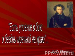 "Есть упоение в бою и бездны мрачной на краю"... А.С. Пушкин