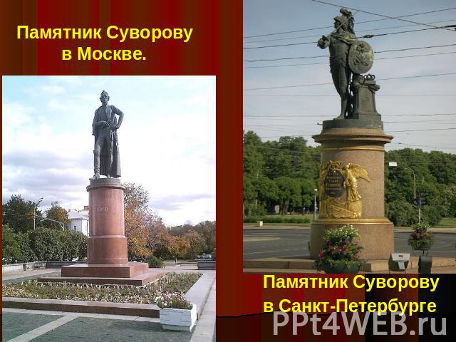 Памятник Суворову в Москве. Памятник Суворову в Санкт-Петербурге