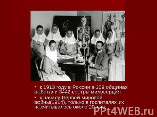 к 1913 году в России в 109 общинах работали 3442 сестры милосердия к началу Перв