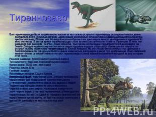 Тираннозавр Все тираннозавриды были хищниками но многие из них сильно уступали т
