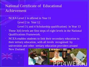 National Certificate of Educational Achievement NCEA Level 1 is offered in Year