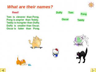 What are their names? Tom is cleverer than Pong.Pong is angrier than Teddy.Teddy