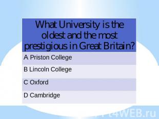 What University is the oldest and the most prestigious in Great Britain?