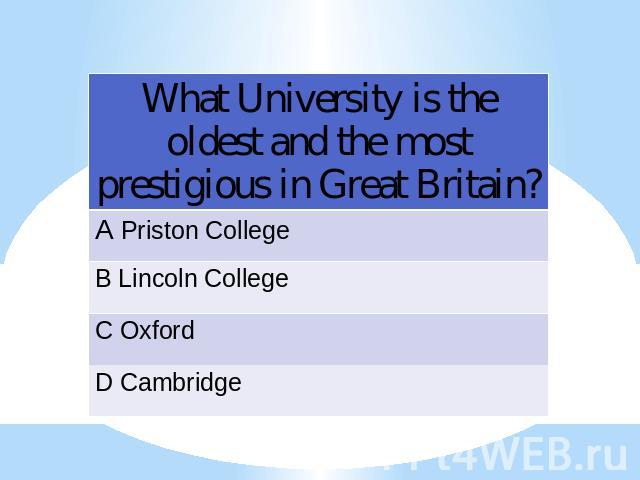 What University is the oldest and the most prestigious in Great Britain?