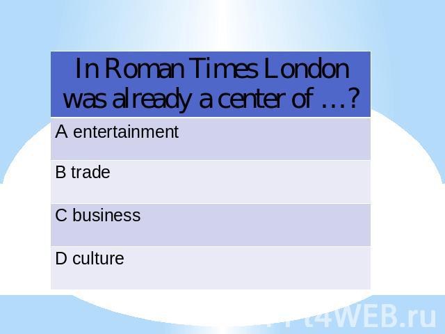 In Roman Times London was already a center of …?