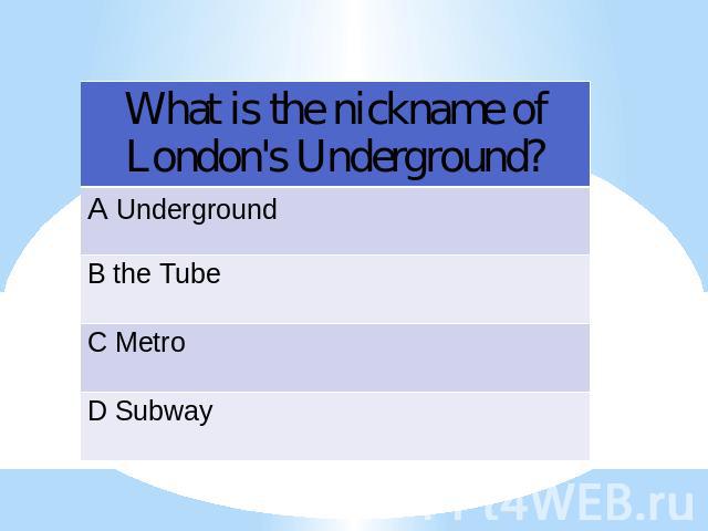What is the nickname of London's Underground?