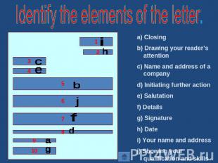 Identify the elements of the letter. a) Closingb) Drawing your reader’s attentio