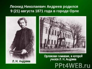 Леонид Николаевич Андреев родился 9 (21) августа 1871 года в городе Орле Орловск