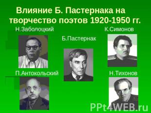 Влияние Б. Пастернака на творчество поэтов 1920-1950 гг. Н.Заболоцкий К.Симонов