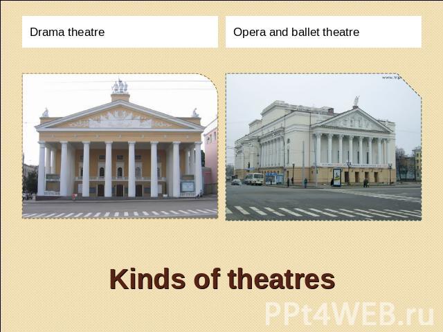 Drama theatre Opera and ballet theatre Kinds of theatres
