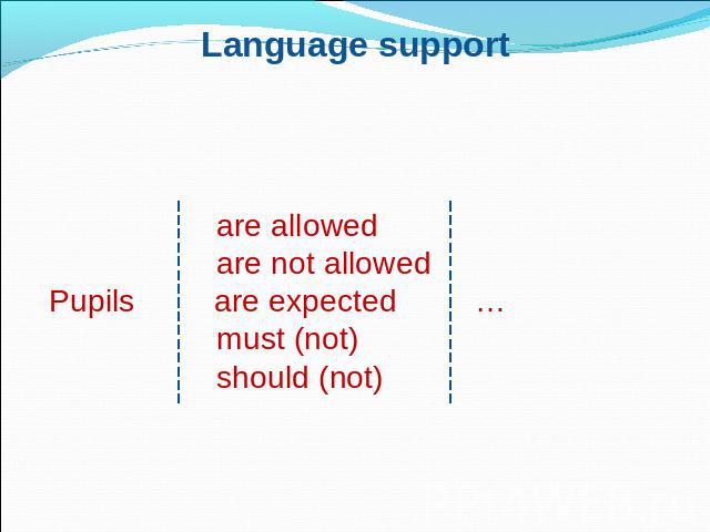 Language support are allowed are not allowedPupils are expected… must (not) should (not)