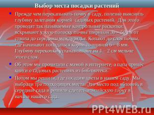 Выбор места посадки растений Прежде чем перекапывать почву в саду, полезно выясн