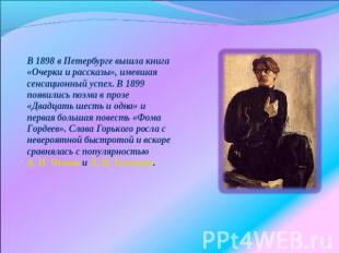 В 1898 в Петербурге вышла книга «Очерки и рассказы», имевшая сенсационный успех.