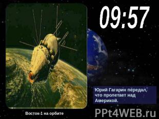 09:57Юрий Гагарин передал, что пролетает над Америкой. Восток-1 на орбите